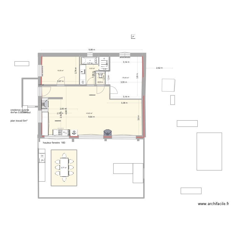 le bon vide carrelage. Plan de 7 pièces et 83 m2