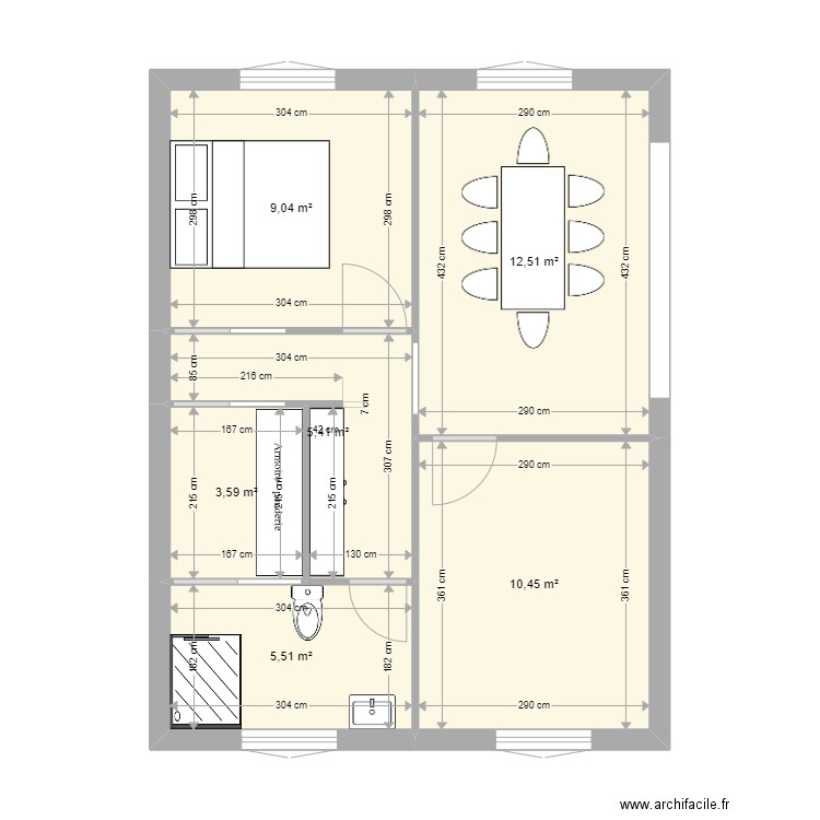 Maison du 52 - Option 1. Plan de 6 pièces et 47 m2
