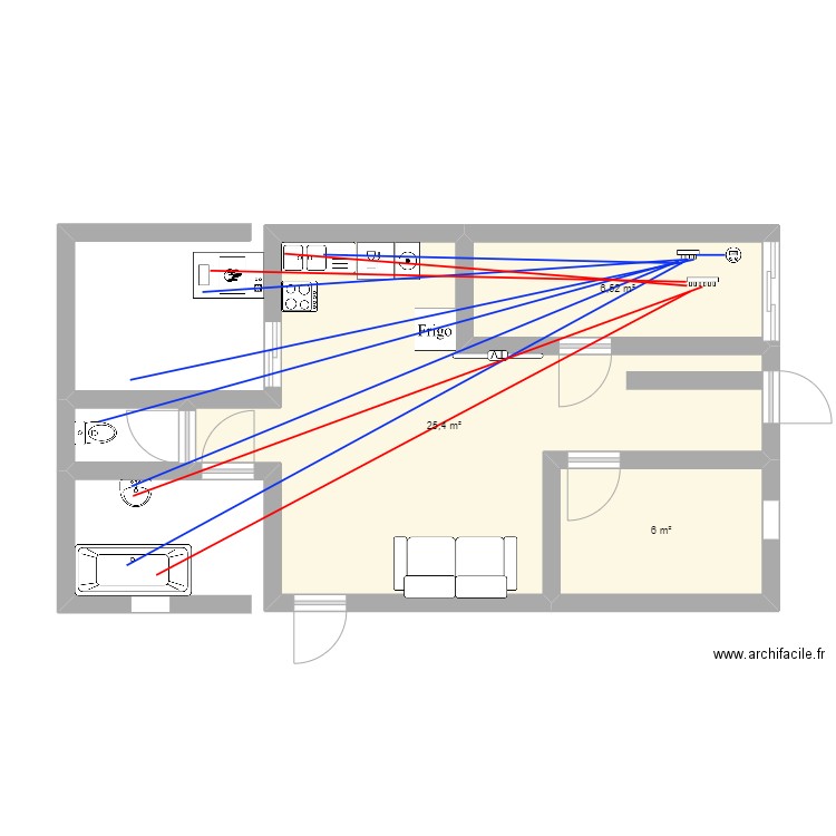 maison rez de chaussez. Plan de 3 pièces et 38 m2