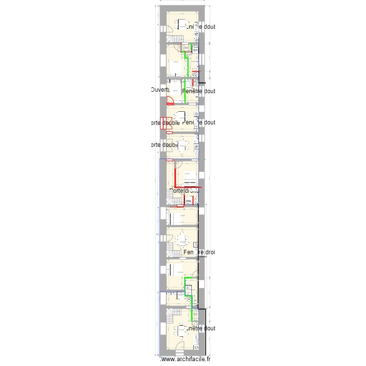 quelern. Plan de 33 pièces et 296 m2