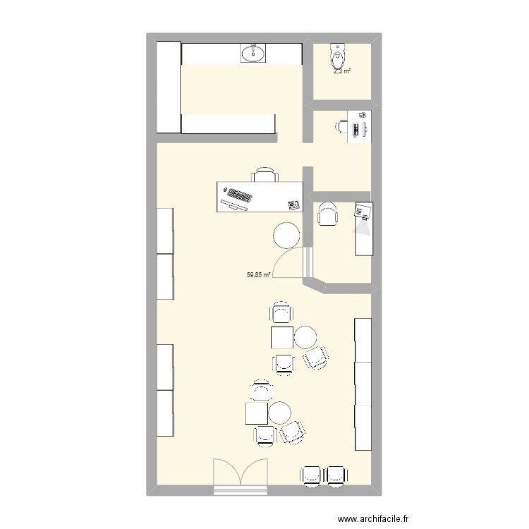 afflelou. Plan de 2 pièces et 62 m2