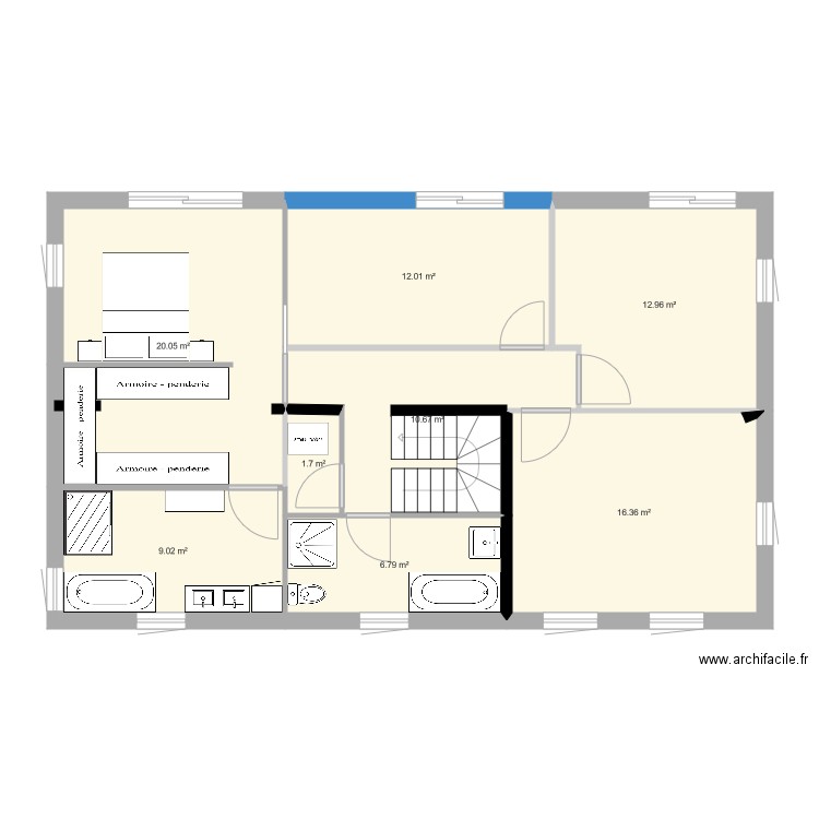 essai étage avec escalier U. Plan de 0 pièce et 0 m2