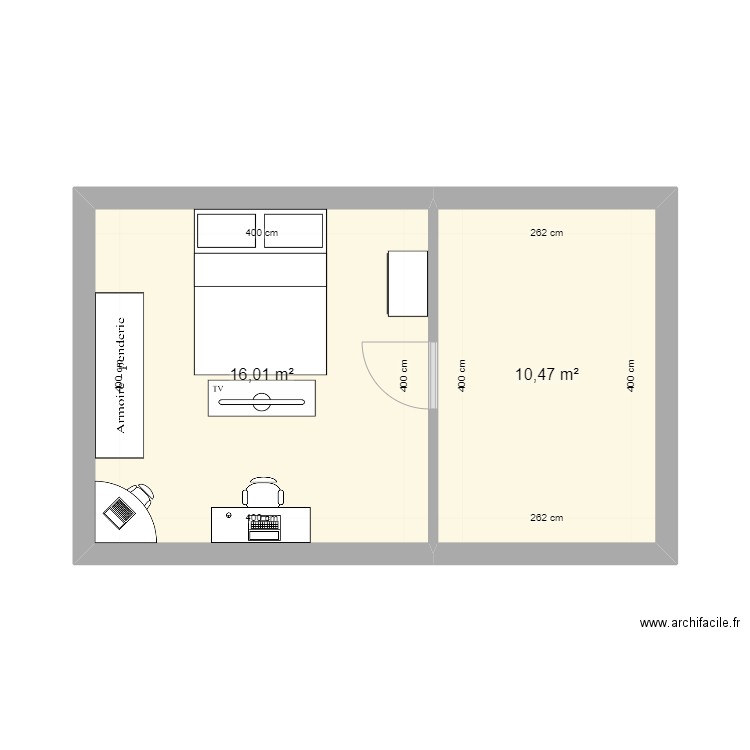 chambre lea. Plan de 2 pièces et 26 m2