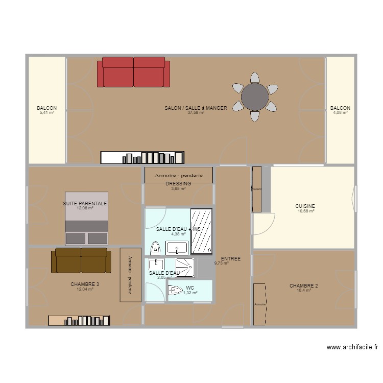 GUILLOT PLAN 3 CHAMBRES. Plan de 0 pièce et 0 m2