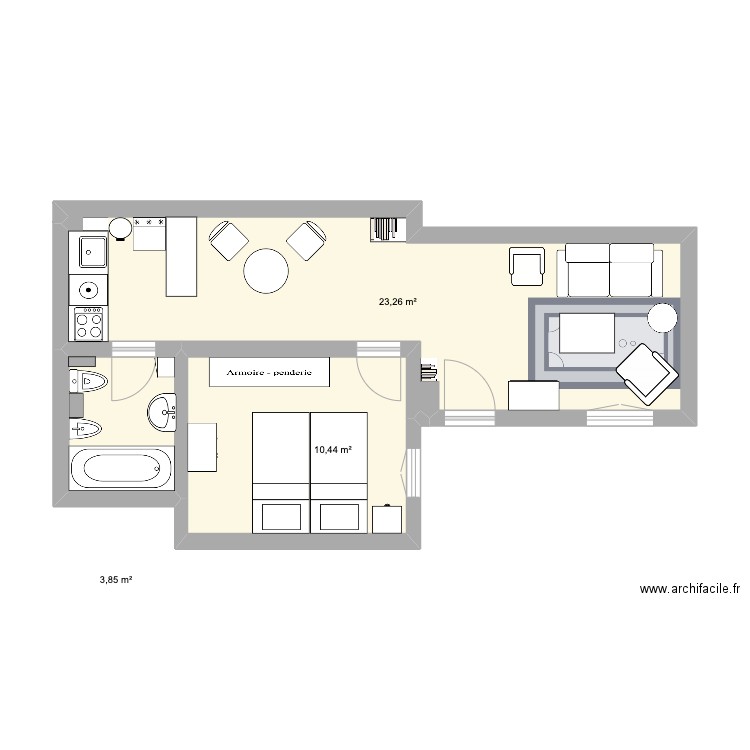 Appart Seville V10 BIS. Plan de 3 pièces et 38 m2