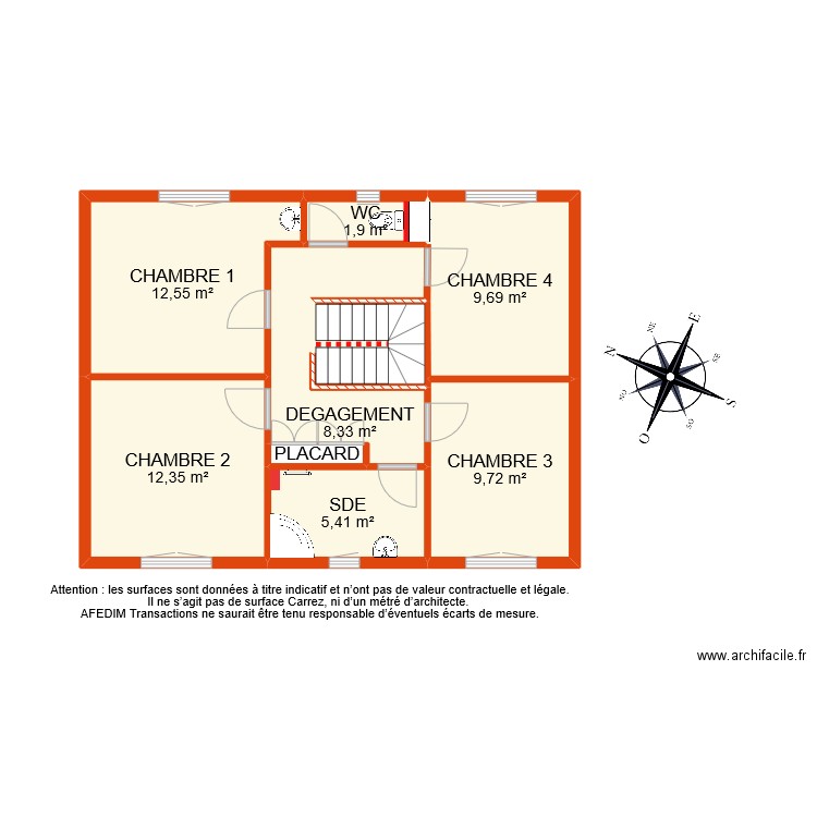 BI 9163 ETAGE 1. Plan de 9 pièces et 64 m2