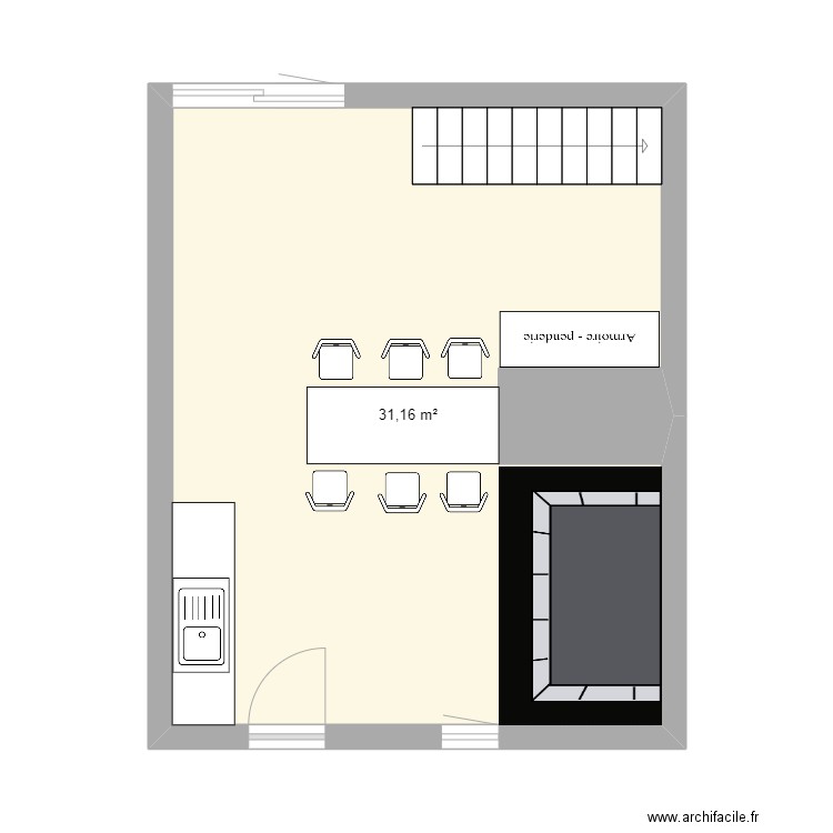 RDC fish. Plan de 1 pièce et 31 m2