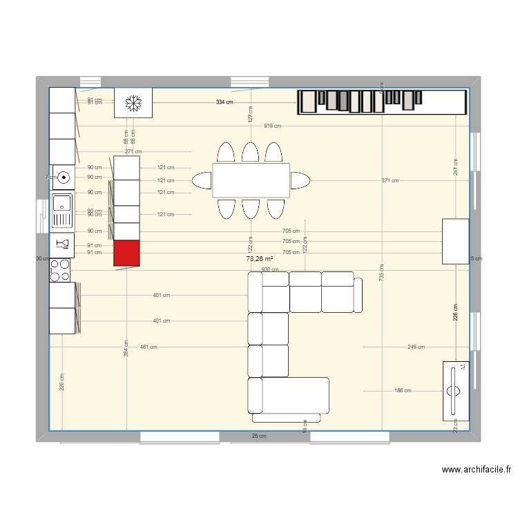 projet cuisine nouvelle. Plan de 1 pièce et 78 m2