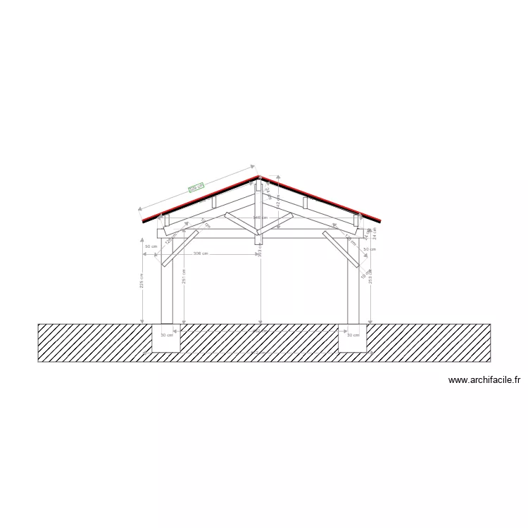 plan garage vues de coté SUD et implantation terrain naturel. Plan de plan garage vues de coté SUD et implantation terrain naturel. Plan de