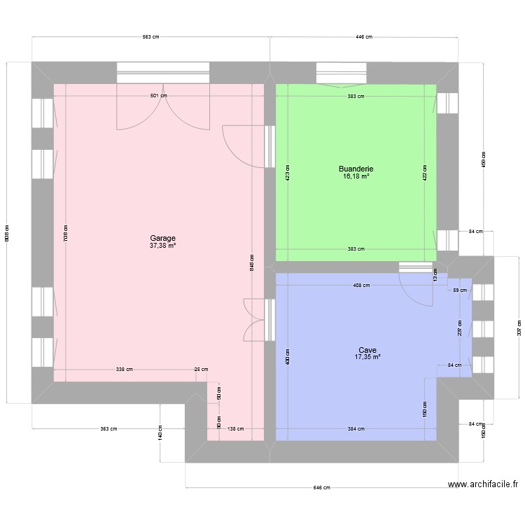 Sous sol. Plan de 3 pièces et 71 m2