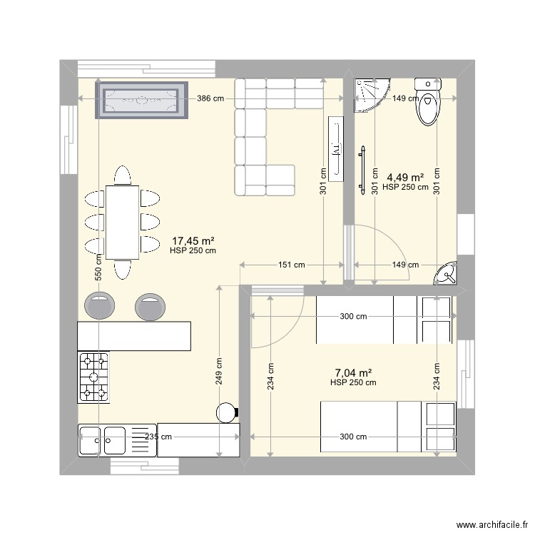 Plan bungalow decotte 1. Plan de 3 pièces et 29 m2