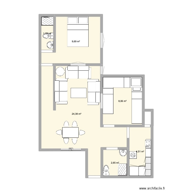 appart. Plan de 6 pièces et 51 m2