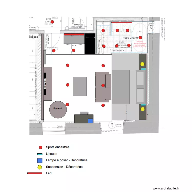 Chambre 6 Plan &eacute;clairage. Plan de 