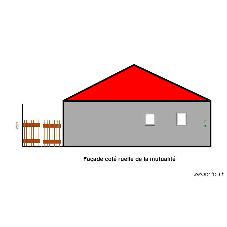 PLAN DES  FACADES ( coté mutualité). Plan de 2 pièces et 33 m2