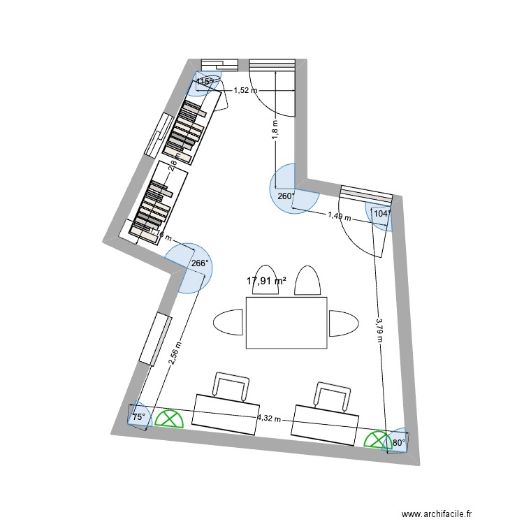 Mely. Plan de 1 pièce et 18 m2