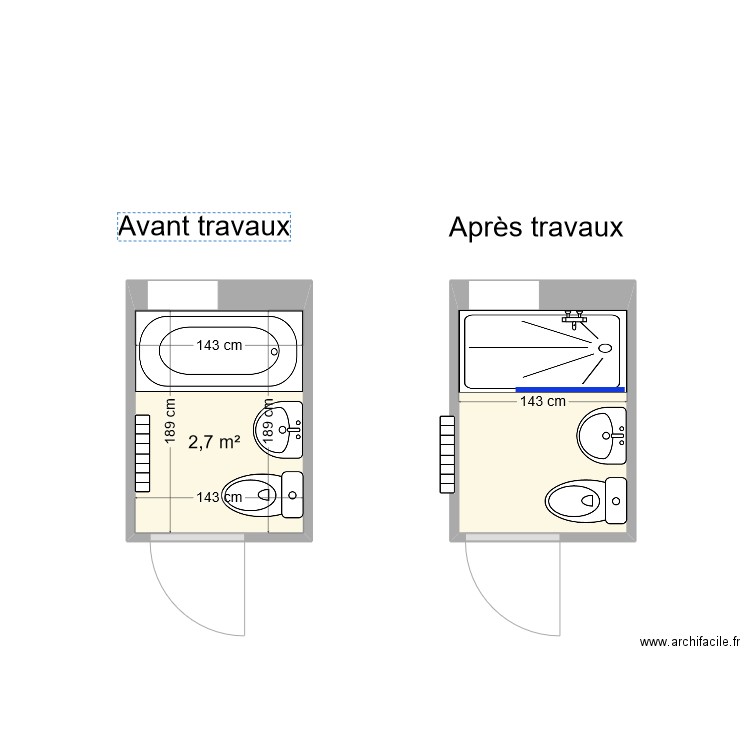 Sdb PARROT. Plan de 2 pièces et 5 m2