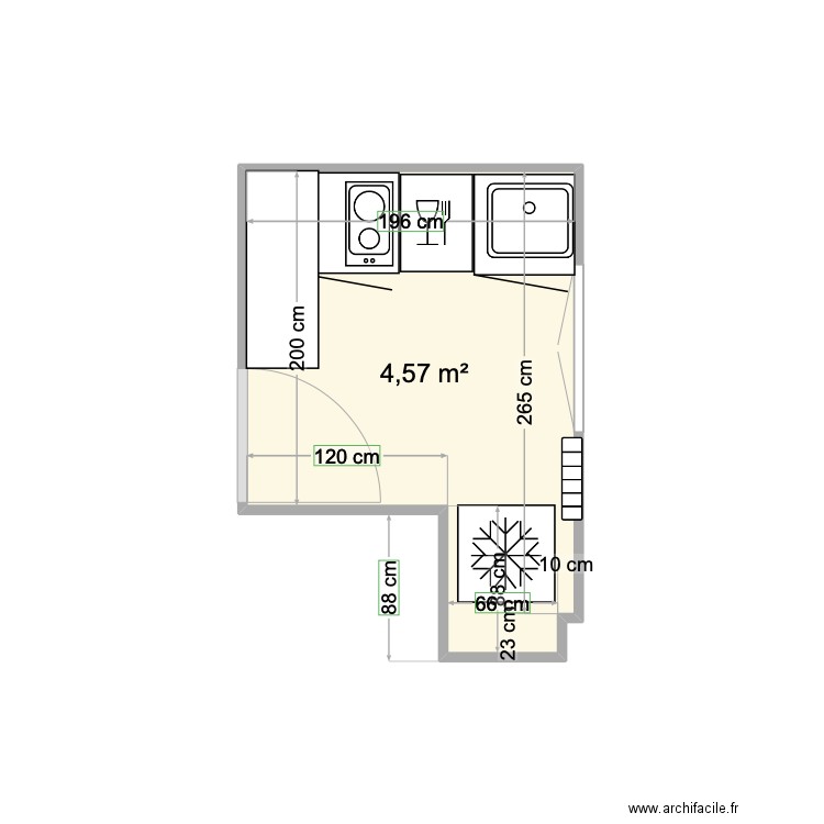 Cuisine. Plan de 1 pièce et 5 m2