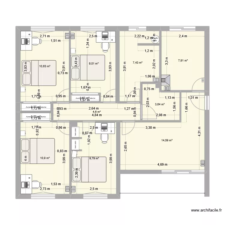 LE PECQ - 8 av CDG - V1 meublé partie nuit. Plan de 12 et 81 m² LE PECQ - 8 av CDG - V1 meublé partie nuit. Plan de 12 et 81 m²