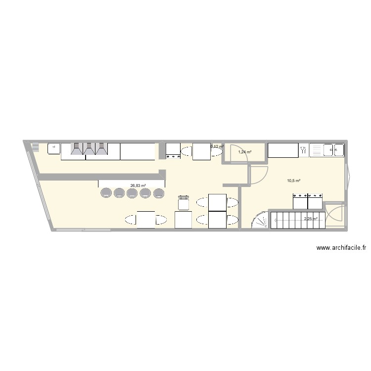 Local Cotes OK Vide. Plan de 5 pièces et 41 m2