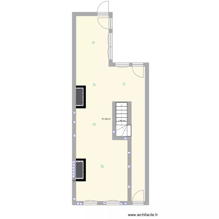 S&eacute;jour. Plan de 2  et 53 m²