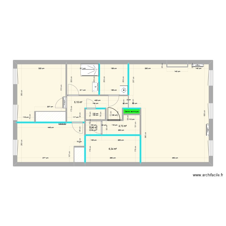 Final Dimensions T3 traversant 2ème étage. Plan de 14 pièces et 80 m2