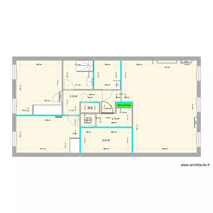 Final Dimensions T3 traversant 2&egrave;me &eacute;tage. Plan de 