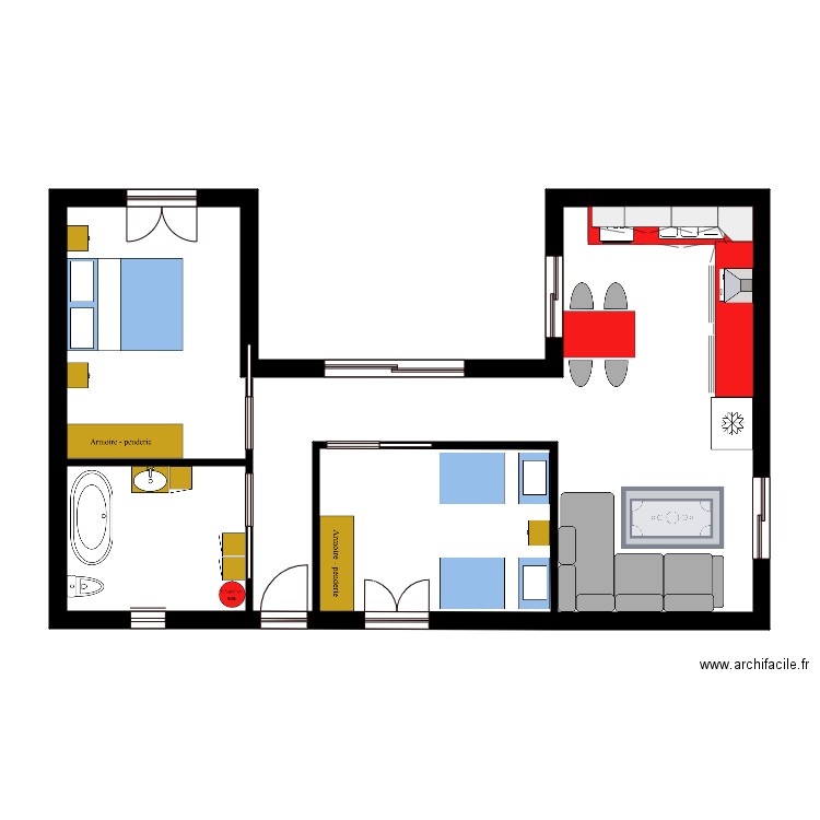 maison U meublée. Plan de 0 pièce et 0 m2