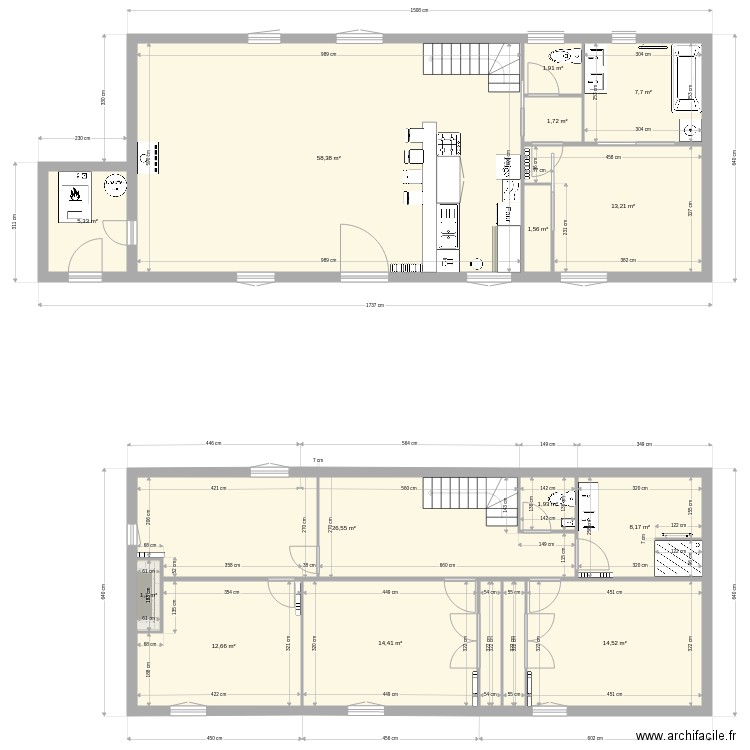 2eme version sans meubles. Plan de 16 pièces et 173 m2