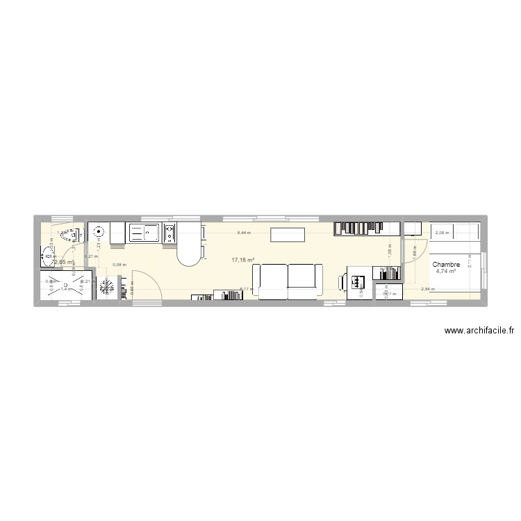 Container 40 feet nouvel essai 15. Plan de 3 pièces et 25 m2