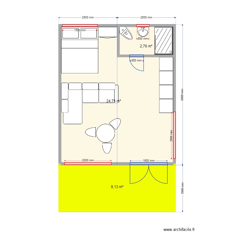 30 КР 5. Plan de 3 pièces et 37 m2