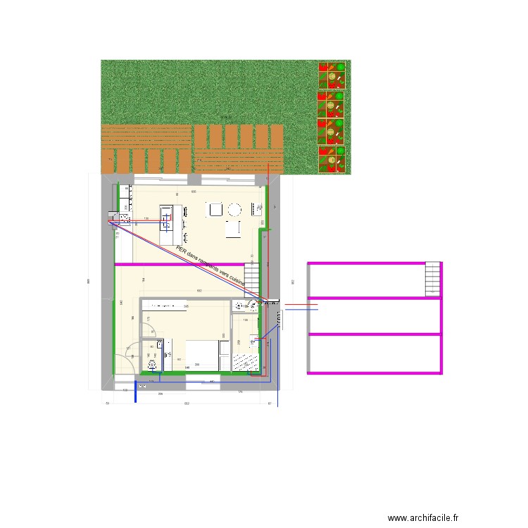 maison RDC. Plan de 6 pièces et 55 m2