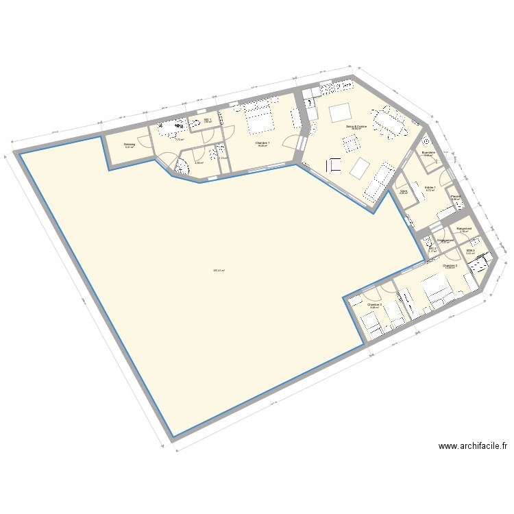 Bois plage travaux. Plan de 18 pièces et 383 m2