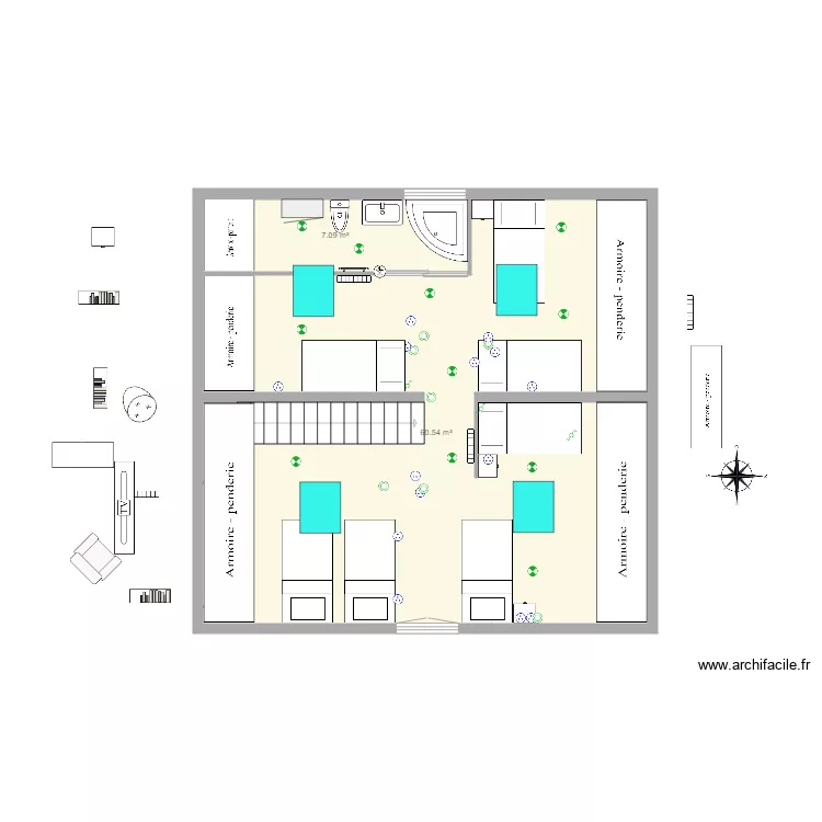 nouvel amenagement combles bayonne 4 chambres meubles et prises. Plan de 