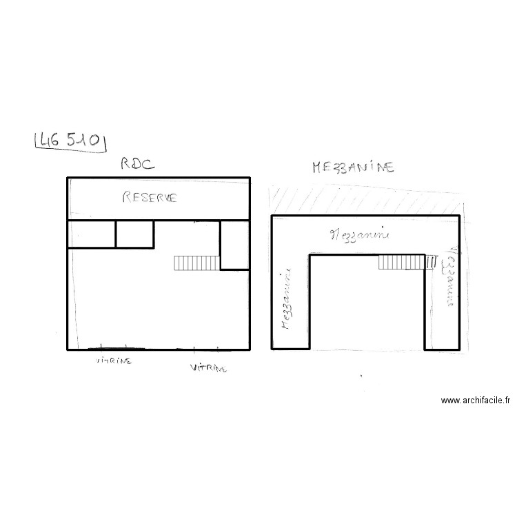 46510 croquis RDC mezzanine. Plan de 6 pièces et 147 m2