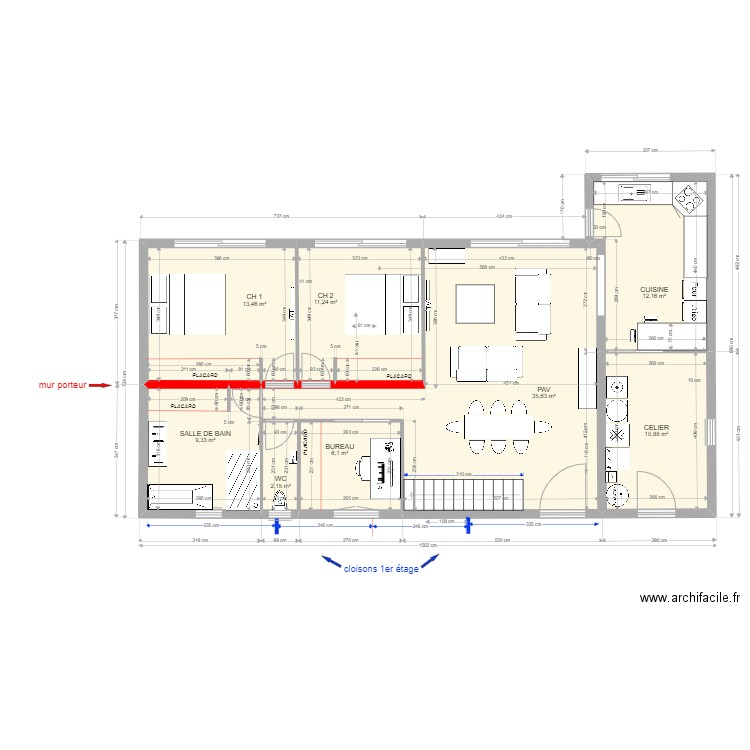 RENOVATION TEST 13. Plan de 10 pièces et 134 m2