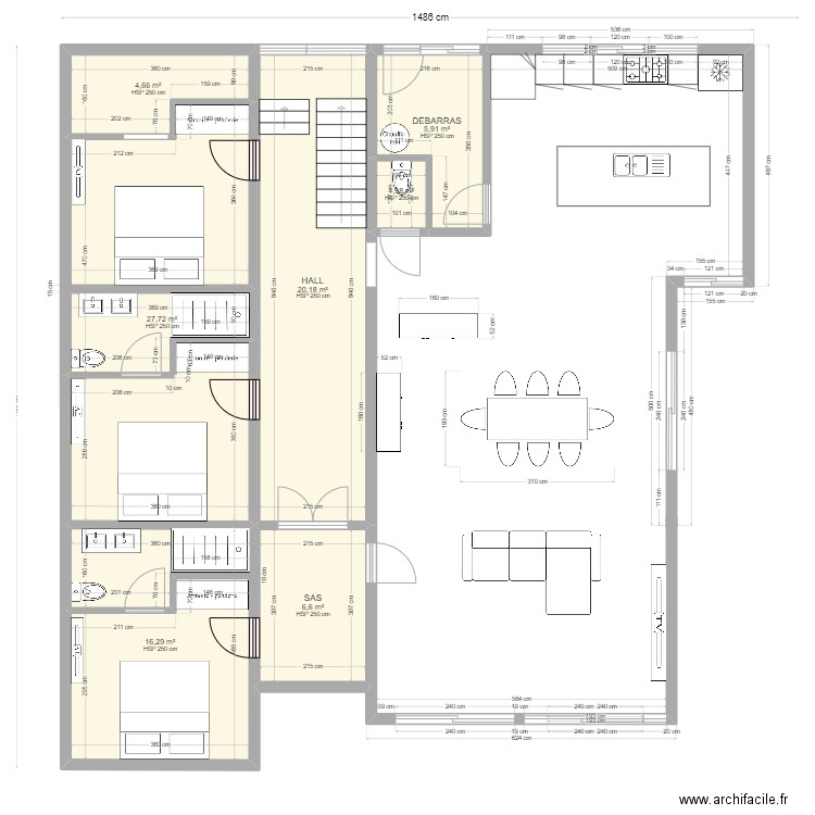 REZ DE CHAUSSEE. Plan de 7 pièces et 83 m2