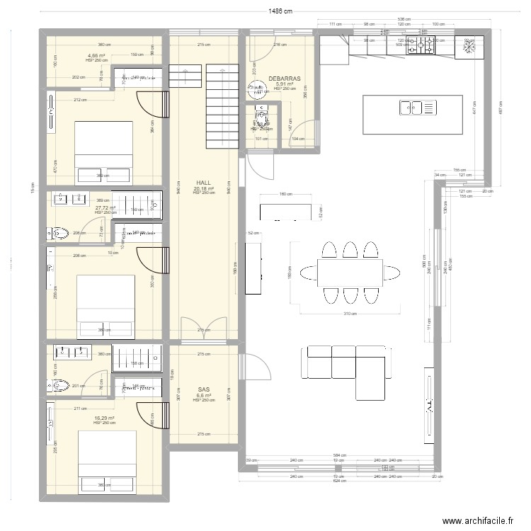 REZ DE CHAUSSEE. Plan de 8 pièces et 175 m2