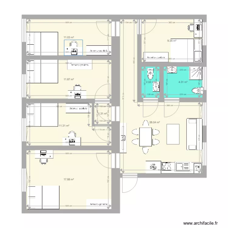Eotvos Aradi amenagement 5 chambres. Plan de 