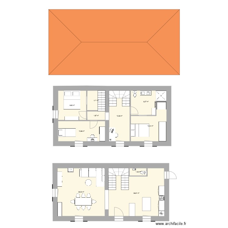 Maison Pomeys3. Plan de 10 pièces et 115 m2
