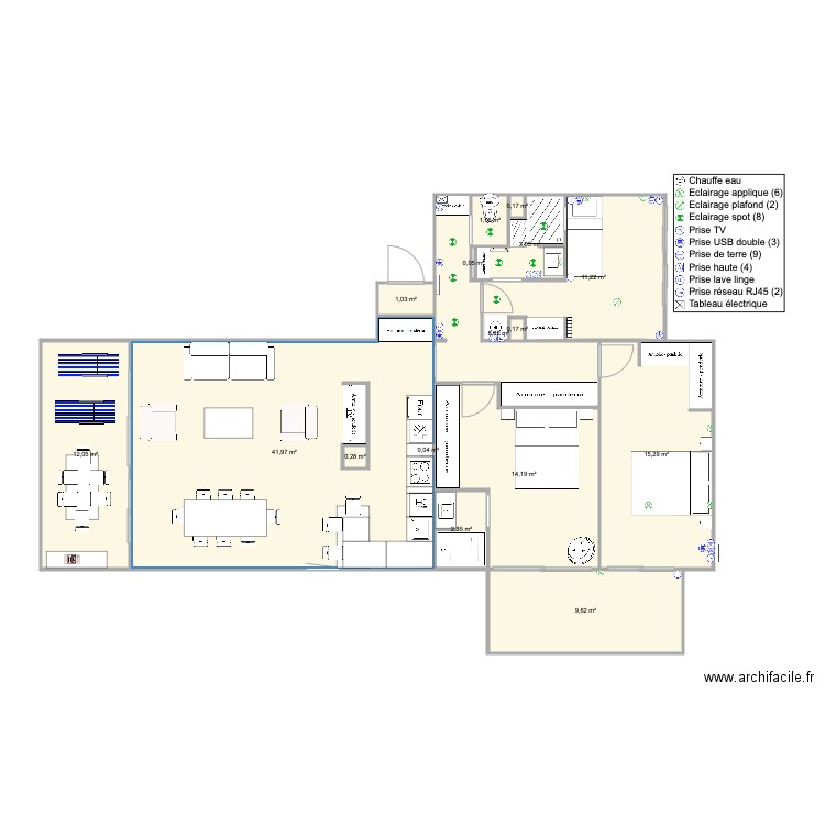 Santa Clara 2 100m2 V1. Plan de 16 pièces et 122 m2