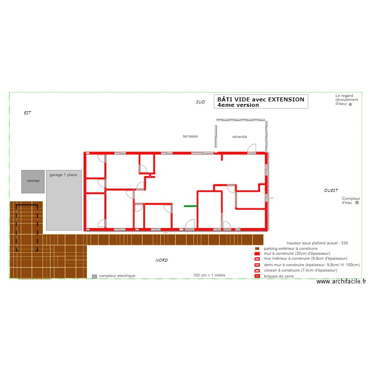 BÂTI VIDE avec extension 4eme version. Plan de 1 pièce et 0 m2