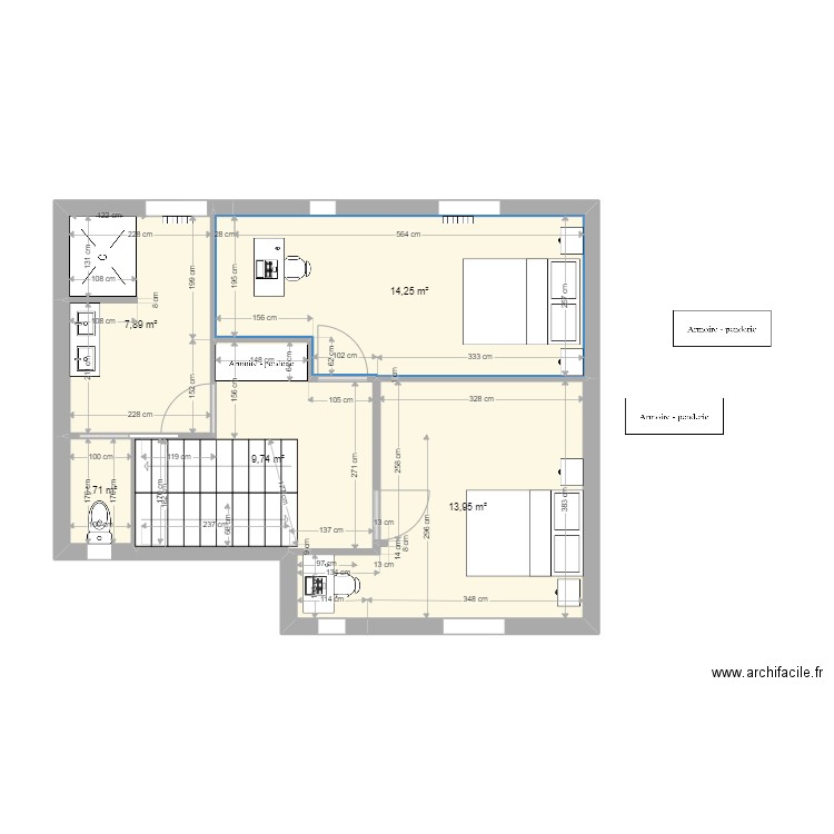 AnneDam 1er proposition 1er étage v4. Plan de 5 pièces et 48 m2