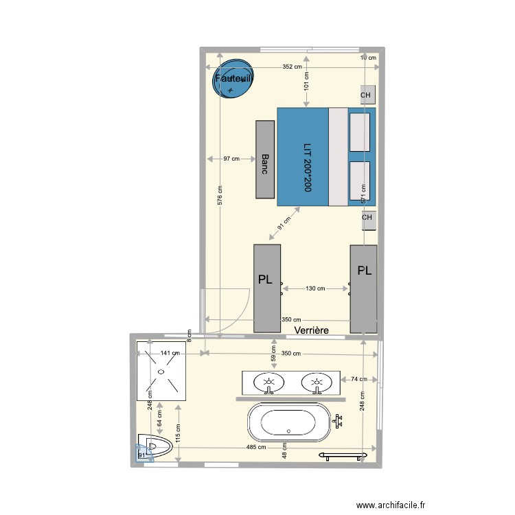 ARNOUL CHAMBRE 3.3. Plan de 1 pièce et 32 m2