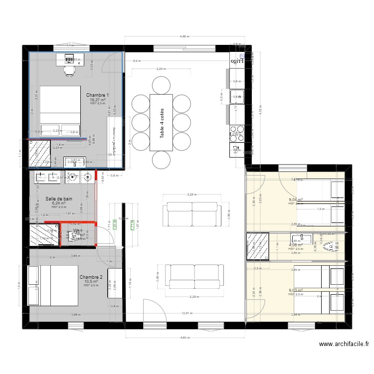 Audresselles Version 4b ch. Plan de 7 pièces et 56 m2