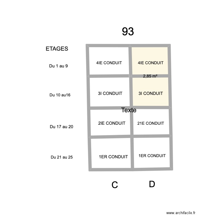 COLONNE CD. Plan de 1 pièce et 3 m2