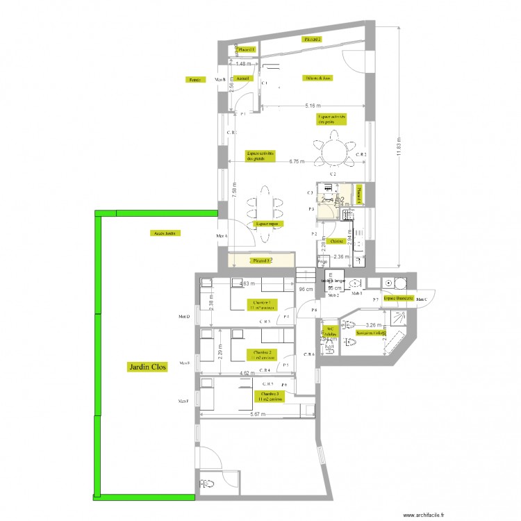 MAN projet 7 avec annotations menuiserie. Plan de 0 pièce et 0 m2