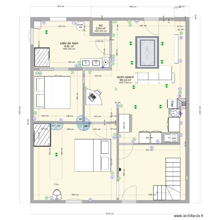 ERRA. Plan de 3 pièces et 80 m2