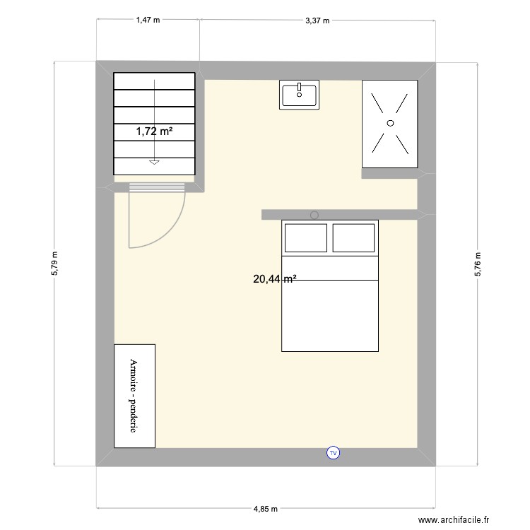 Souplex cave 3 rois. Plan de 2 pièces et 22 m2