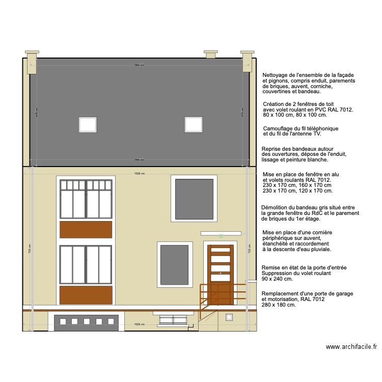 Façade. Plan de 4 pièces et 123 m2