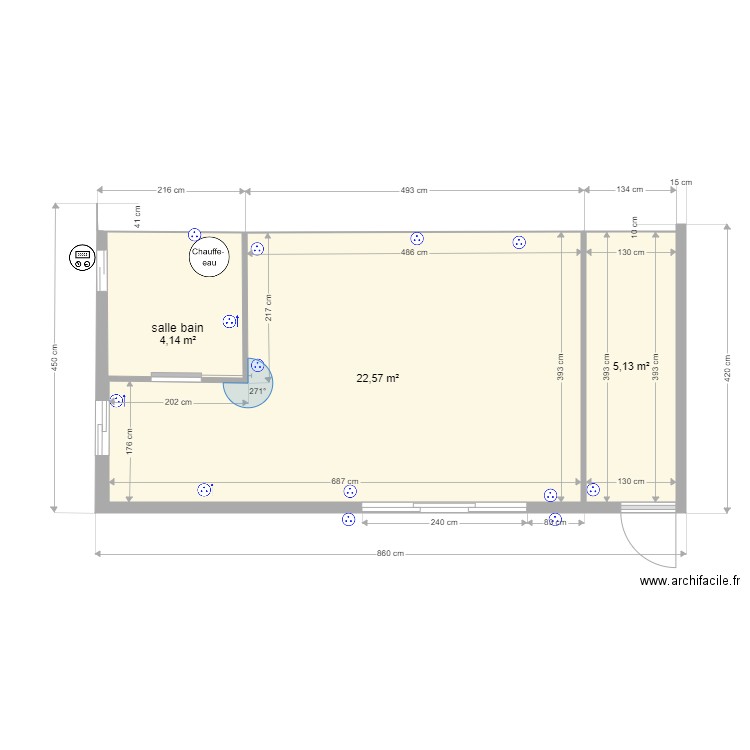 BUNGALOW. Plan de 3 pièces et 32 m2